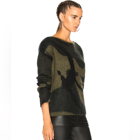 Rag & Bone Sinclair Mohair Blend Crew Neck Sweater, Army Green Camo Print, Small - Picture 5 of 15